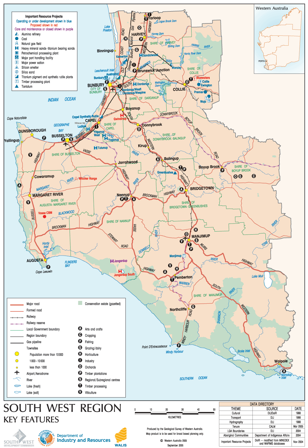 South West Wa Tourist Map Map Of South West Of Western Australia